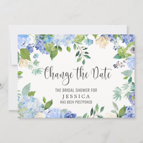 Bridal Shower Change of Plans Blue Hydrangeas Invitation