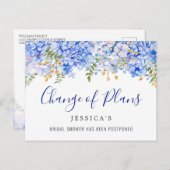 Bridal Shower Change of Plans Blue Hydrangeas Postcard (Front/Back)