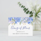 Bridal Shower Change of Plans Blue Hydrangeas Postcard (Standing Front)