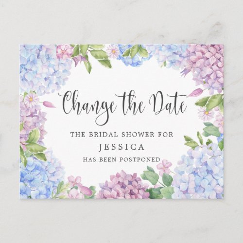 Bridal Shower Change of Plans Blue Hydrangeas Postcard