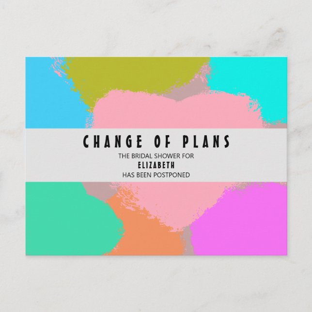 Bridal Shower Change of Plans Hearts Postcard (Front)