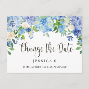 Bridal Shower Change the Date Blue Hydrangeas Postcard