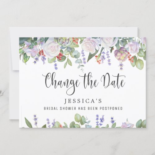 Bridal Shower Change the Date  Blue Roses Foliage Invitation