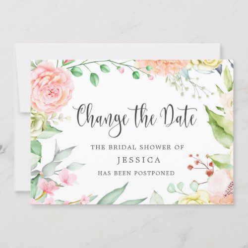 Bridal Shower Change the Date Blush Pink Flowers Invitation