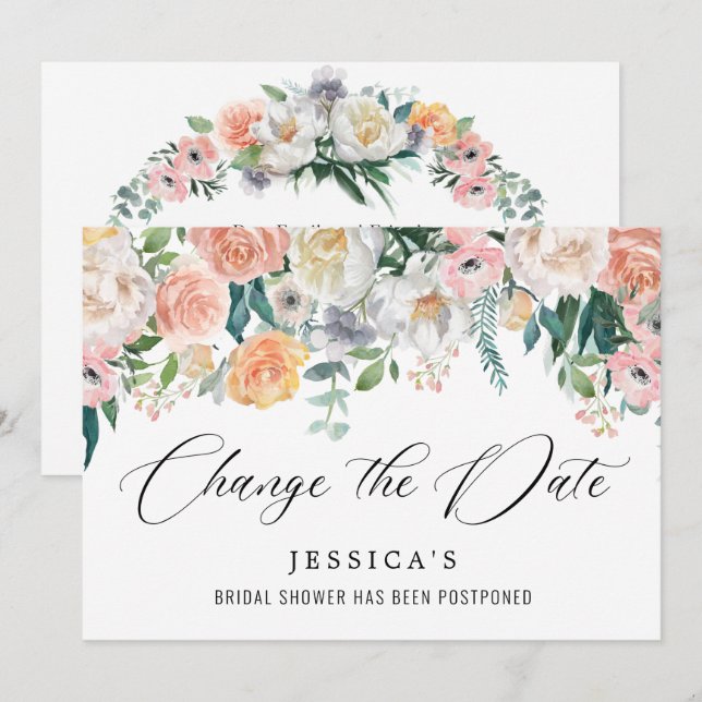 Bridal Shower Change the Date Blush Pink Flowers Invitation (Front/Back)