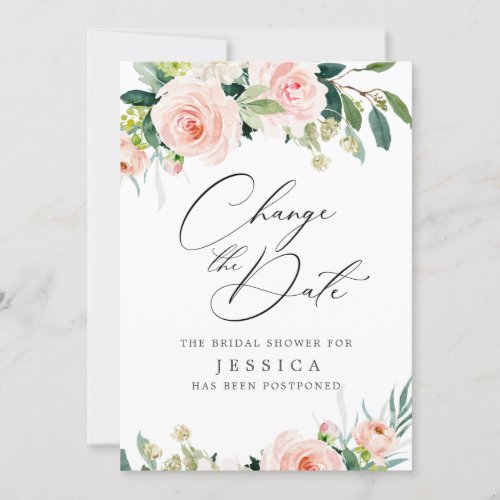 Bridal Shower Change the Date Blush Pink Flowers Invitation