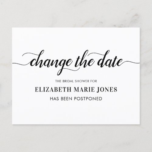 Bridal Shower Change the Date Elegant Typography Announcement Postcard