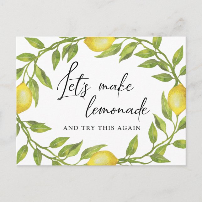 Bridal Shower Change the Date Lemons Greenery Postcard (Front)