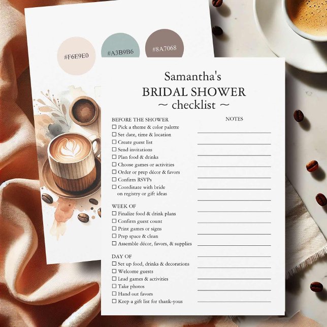 Bridal Shower Checklist and Style Guide Coffee Invitation (Bridal shower planning checklist coffee theme features to do list with a style guide)