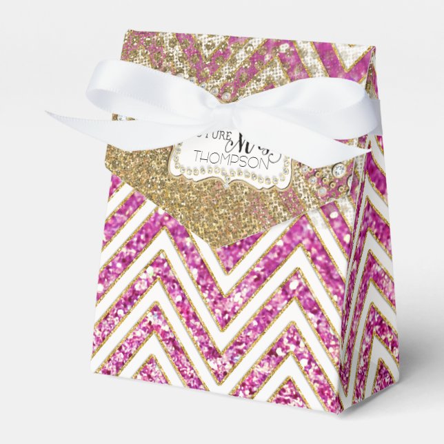 Bridal Shower Chevron Striped Jewel Glitter Favor Boxes (Front Side)