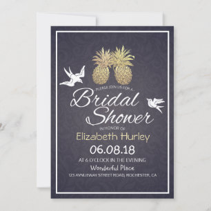 Bridal Shower Chic Gold Pineapple Couple Navy Blue Invitation