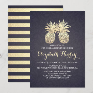 Bridal Shower Chic Gold Pineapple Couple Navy Blue Invitation