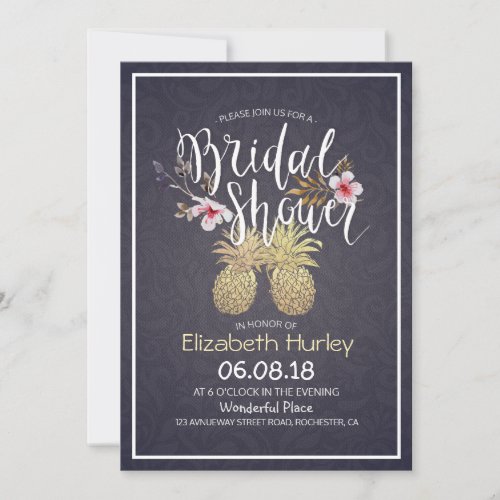 Bridal Shower Chic Gold Pineapple Couple Navy Blue Invitation