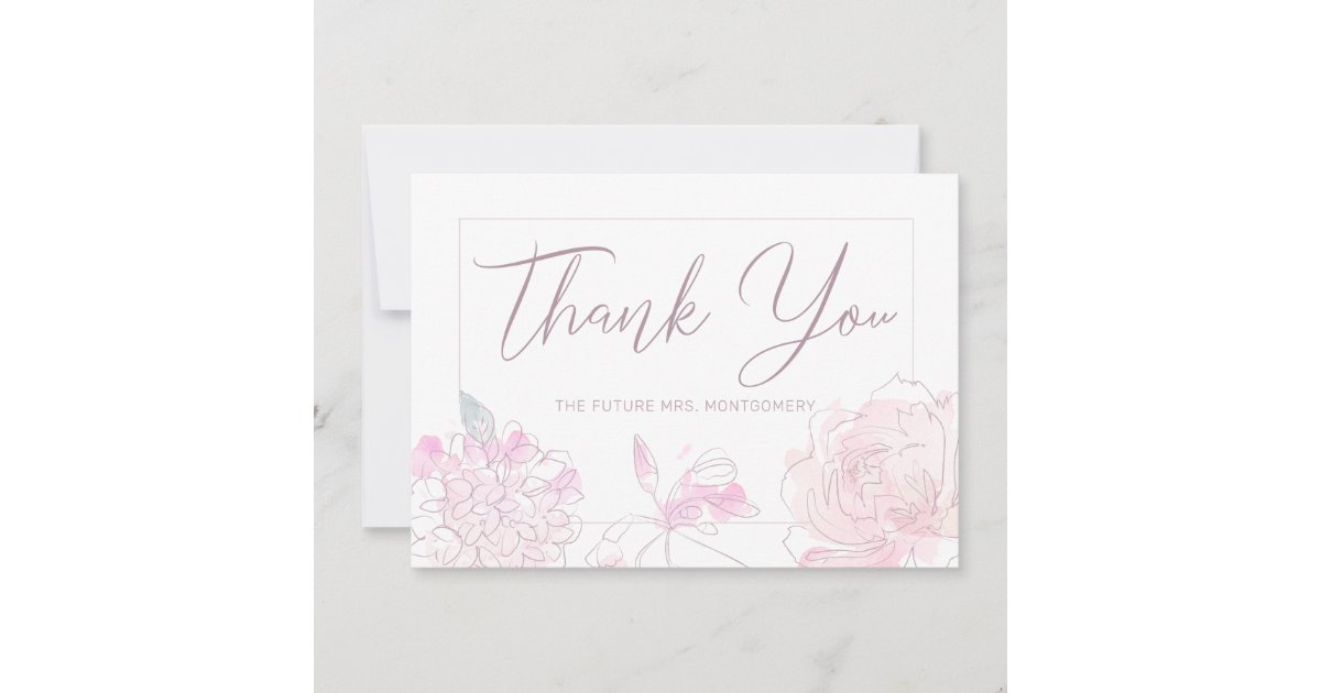 Bridal Shower Chic Watercolor Blush Pink Floral Thank You Card | Zazzle