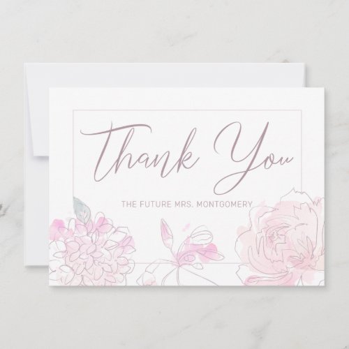 Bridal Shower Chic Watercolor Blush Pink Floral Thank You Card