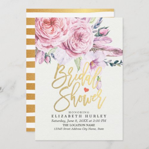 Bridal Shower Chic Watercolor Boho Floral Feather Invitation