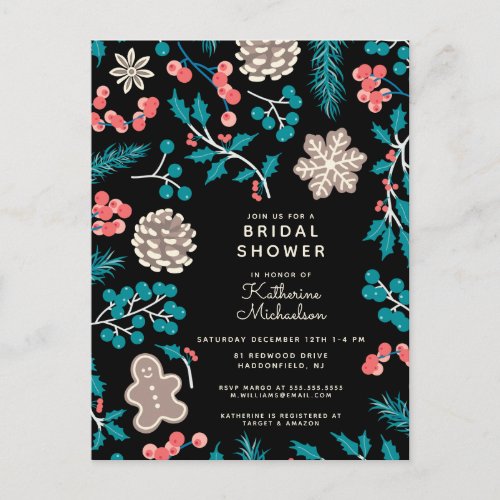 BRIDAL SHOWER  Christmas Holiday Floral Postcard