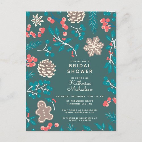 BRIDAL SHOWER  Christmas Holiday Floral Postcard