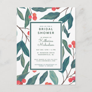 BRIDAL SHOWER Christmas Holiday Floral Postcard