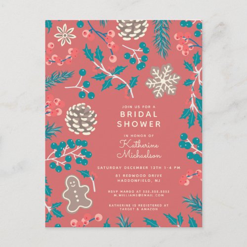 BRIDAL SHOWER  Christmas Holiday Floral Postcard