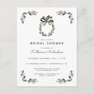 BRIDAL SHOWER Christmas Holiday Holly Postcard