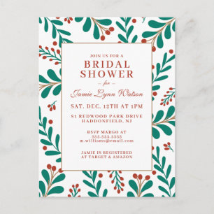 BRIDAL SHOWER Christmas Mistletoe & Holly Postcard