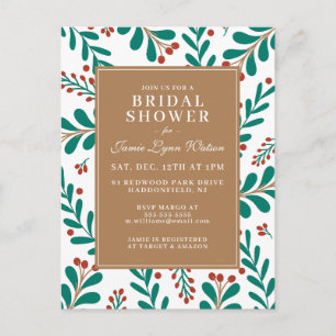 BRIDAL SHOWER Christmas Mistletoe & Holly Postcard