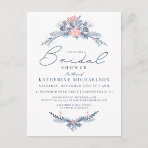 BRIDAL SHOWER Christmas Pastel Poinsettia Floral Postcard