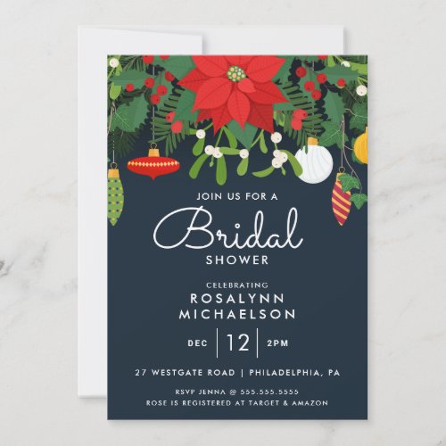 BRIDAL SHOWER  Christmas Poinsettia Floral Invitation