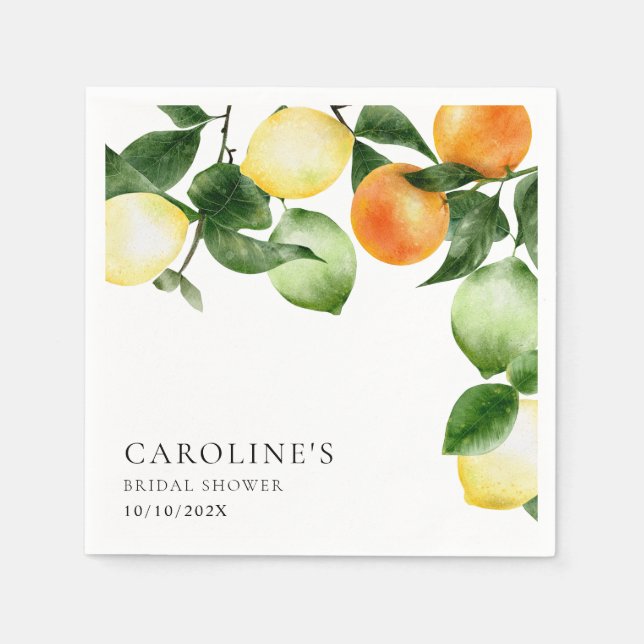 Bridal Shower Citrus Fruit Watercolor Napkins (Front)