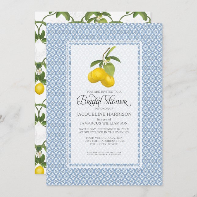 Bridal Shower Citrus Garden Lemon Trellis Pattern Invitation (Front/Back)