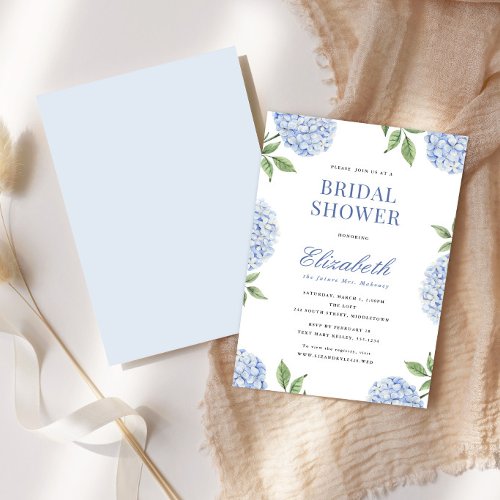Bridal Shower Classic Blue Hydrangea Flower Invitation