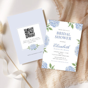 Bridal Shower Classic Blue Hydrangea, QR Code Invitation