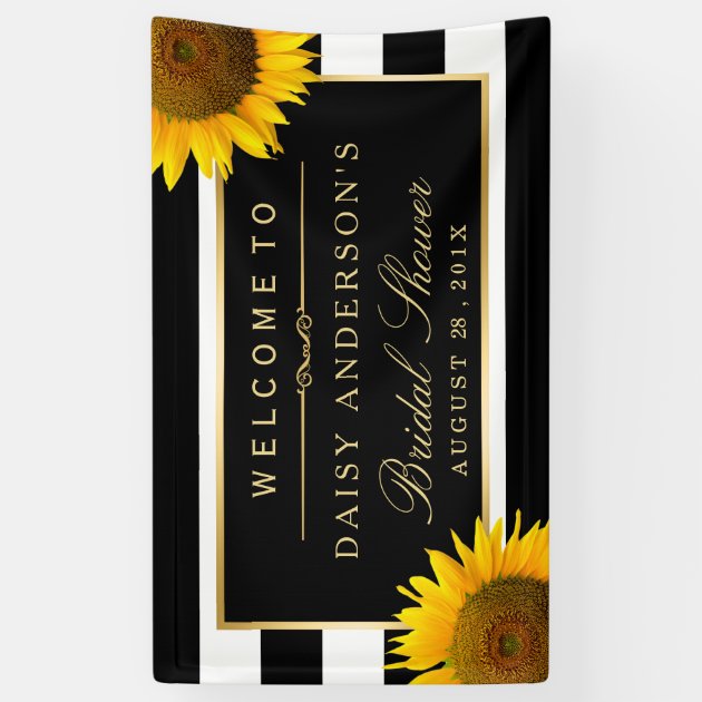 Bridal Shower Classy Sunflower Black White Stripes Banner