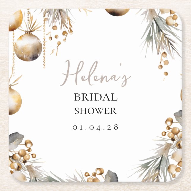 Bridal Shower Coaster | Holly Christmas Design (Front)