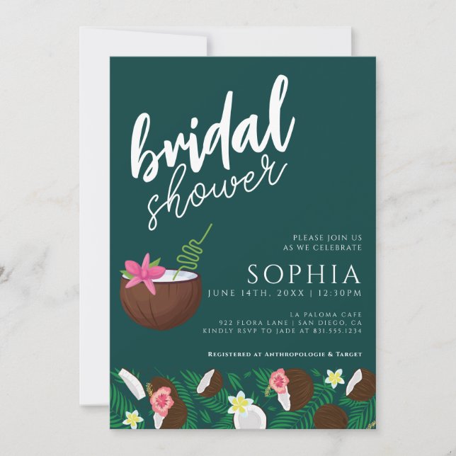 Bridal Shower Coconut Emerald Green Wedding Modern Invitation (Front)