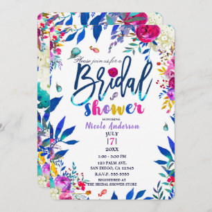 Bridal Shower Colorful Bright Bold Floral Flowers Invitation