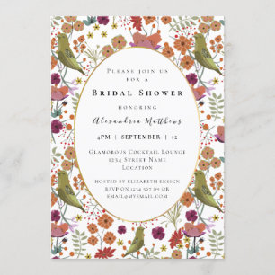 Bridal shower colorful flowers birds decorative invitation