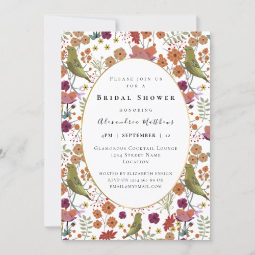 Bridal shower colorful flowers birds decorative invitation