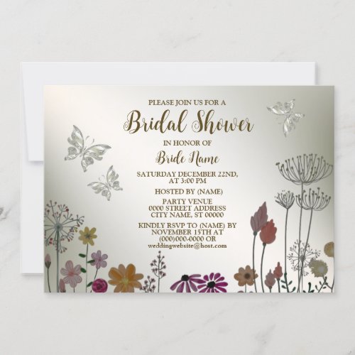 Bridal Shower Colorful Garden Flowers Butterflies Invitation