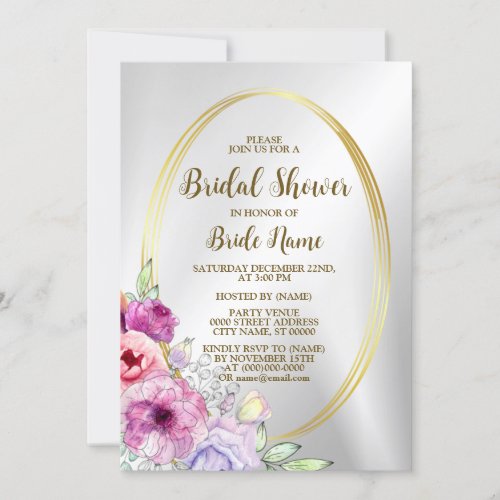 Bridal ShowerColorful Pink Floral Golden Frame Invitation
