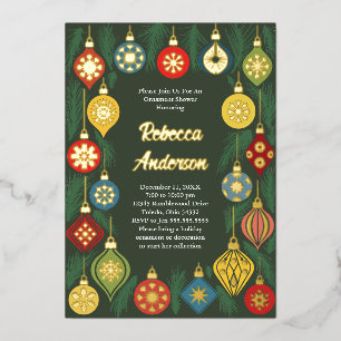 Bridal Shower Colorful Vintage Christmas Ornament Foil Invitation