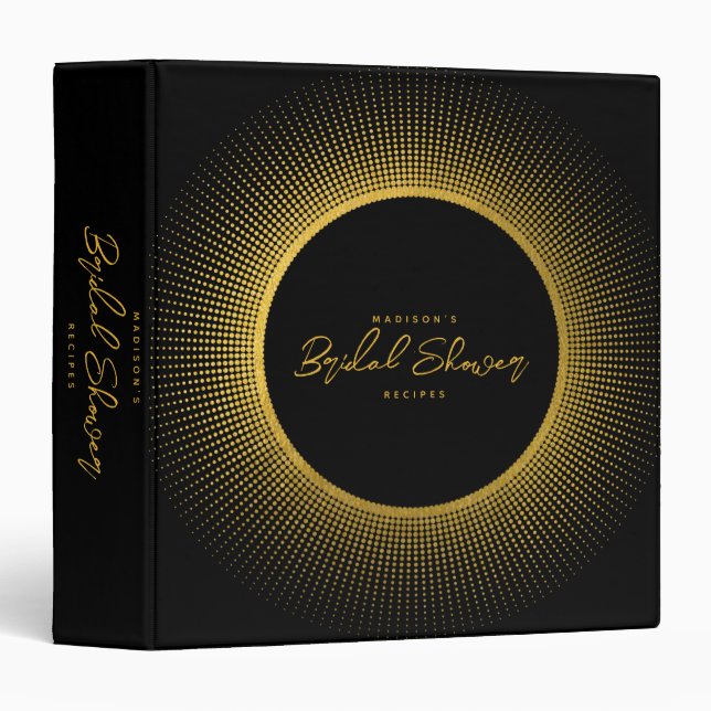 Bridal Shower Cooking Kitchen Recipe Black Gold  3 Ring Binder (Front/Spine)