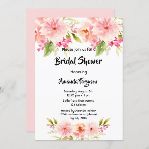 Bridal Shower coral peach dahlia flowers on white Invitation