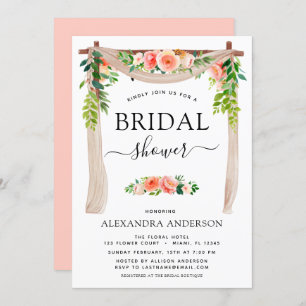 Bridal Shower Coral Peach Floral Greenery Arch  Invitation