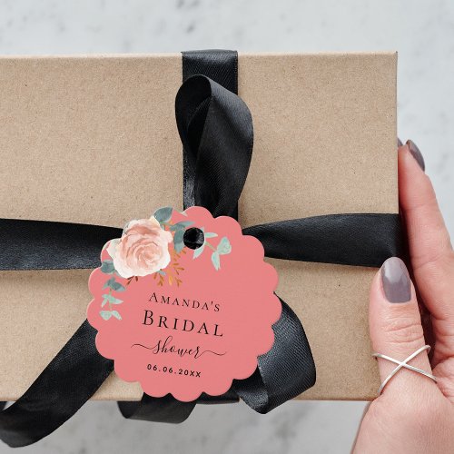 Bridal Shower coral rose gold florals Favor Tags