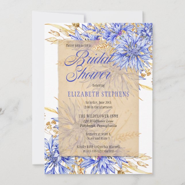 Bridal Shower - Cornflower Blue Wildflowers Floral Invitation (Front)