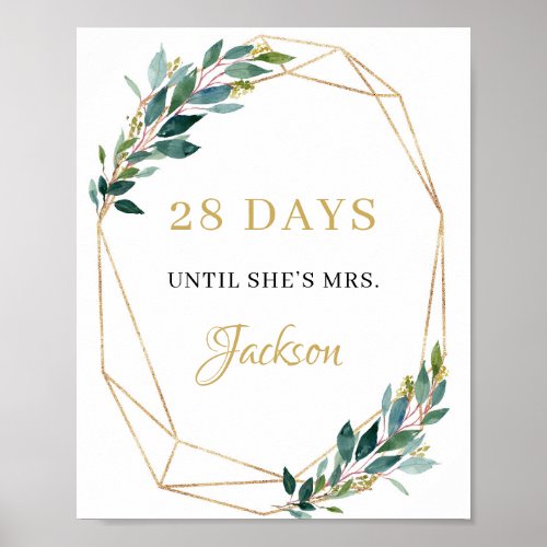 Bridal Shower Countdown sign green eucalyptus boho