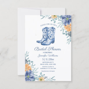bridal shower cowgirl boots flowers western invitation