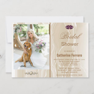 Bridal Shower & Cream Silk & Hearts & Photo Invitation